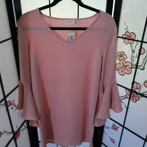 Everly Powder Pink Top Blouse Tunic Bell Sleeves Size Medium NWT